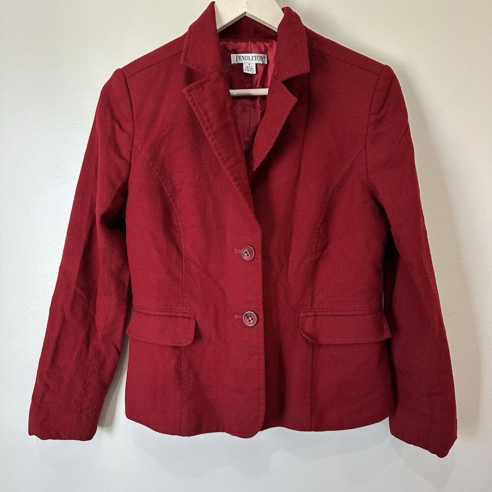 VTG Pendleton Women’s Red 100% Virgin Wool Blazer Jacket Size 8 Preppy Classic